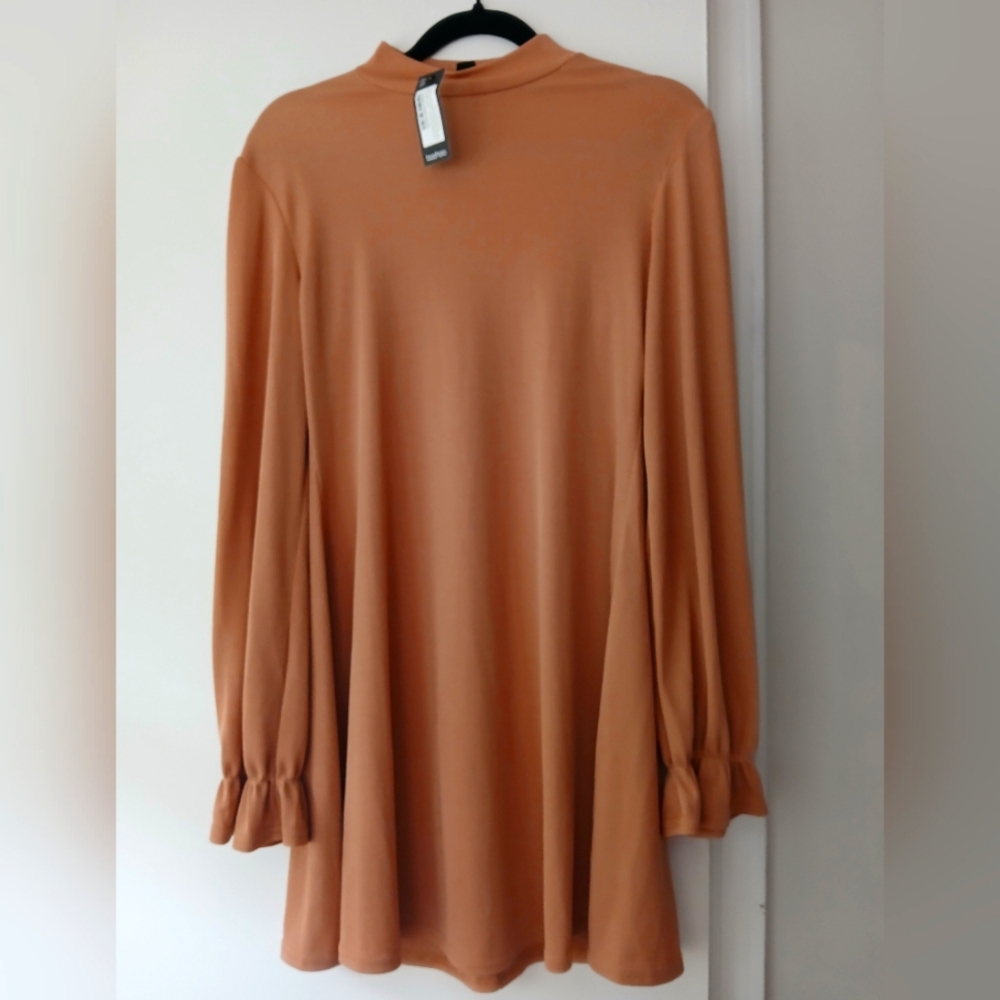 Boohoo NWT Lightweight Camel Tan Mini Boho Breezy W/Ruffle Swing Dress-8